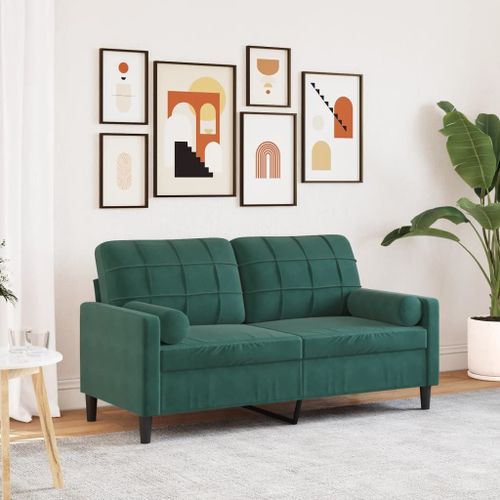 Vidaxl Canapé 2 Places Avec Oreillers Vert Foncé 140 Cm Velours