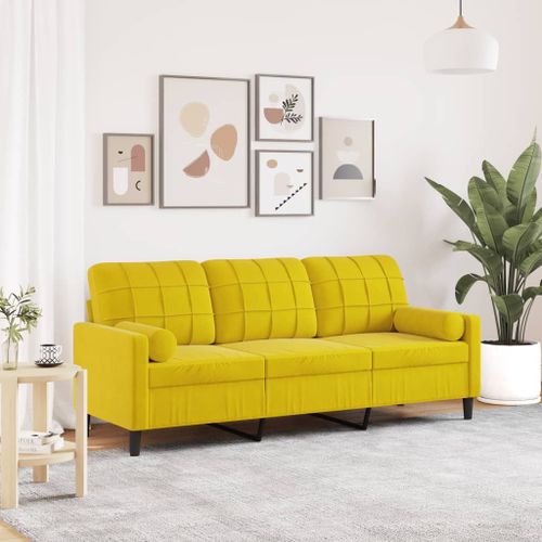 Vidaxl Canapé 3 Places Avec Oreillers Décoratifs Jaune 180 Cm Velours