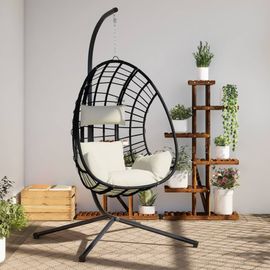 Vidaxl Chaise Suspendue En Forme D'?uf Et Support Beige Rotin Et Acier