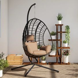 Vidaxl Chaise Suspendue En Forme D'?uf Et Support Taupe Rotin Et Acier
