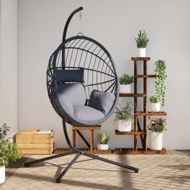 Vidaxl Chaise Suspendue Forme D'?uf Et Support Gris Clair Rotin Acier