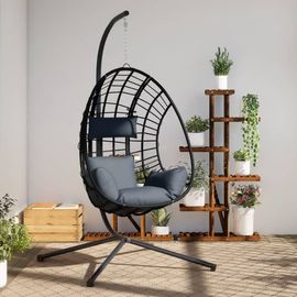 Vidaxl Chaise Suspendue ?uf Support Anthracite Rotin Et Acier