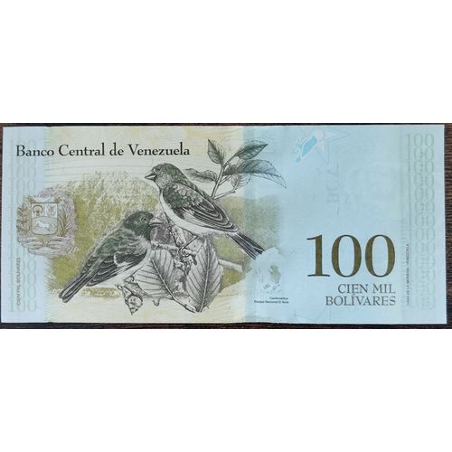 Billet 100.000 Bolivares Venezuela - 2017 - Chardonneret Rouge - Simon Bolivar