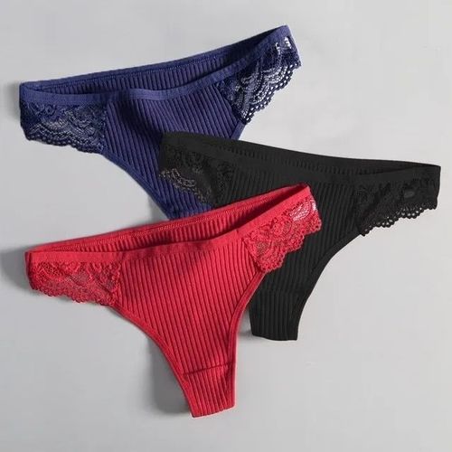 Culotte En Dentelle Grande Taille Pour Femme,String En Coton,Slip Taille Basse,Intimes Doux,Sous-Vêtements Sexy,Lingerie À La Mode,3 Pièces - Type [T2s-3]-3pcs-L 65-80kg