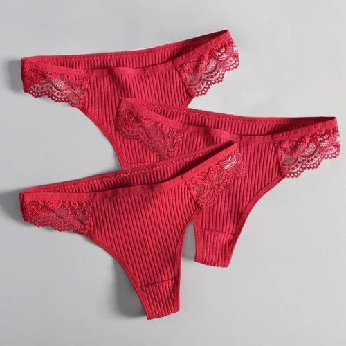 Culotte En Dentelle Grande Taille Pour Femme,String En Coton,Slip Taille Basse,Intimes Doux,Sous-Vêtements Sexy,Lingerie À La Mode,3 Pièces - Type T2s-3hongse-3pcs-3xl 110-120kg