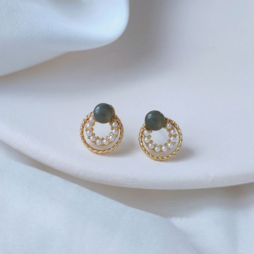 2021 Nouveaut  La Mode Ronde Simul-Perle Bleu Rond Simple Boucles D'oreilles Pour Femmes Mode Bijoux En Mtal Dor