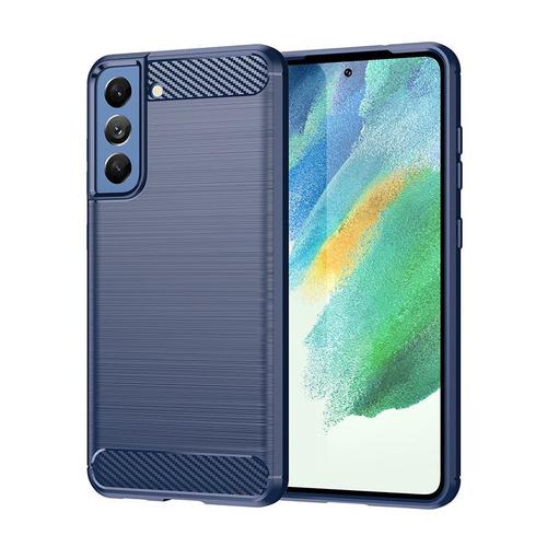 Coque De Téléphone Portable Ultra-Mince, Bleu Étui En Fiber De Carbone Brossé, Léger Et Entièrement Protégé, Pour Samsung S21 Ultra