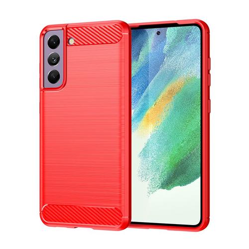 Coque De Téléphone Portable Ultra-Mince, Rouge Étui En Fiber De Carbone Brossé, Léger Et Entièrement Protégé, Pour Samsung S21 Ultra