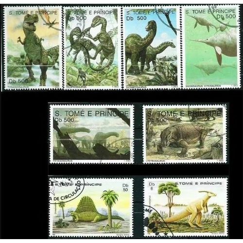 Papouasie Nouvelle Guinée, Ile De Sao Tomé, Beaux Timbres Grand Format - Animaux Préhistoriques, Oblitérés - Tbe. -
