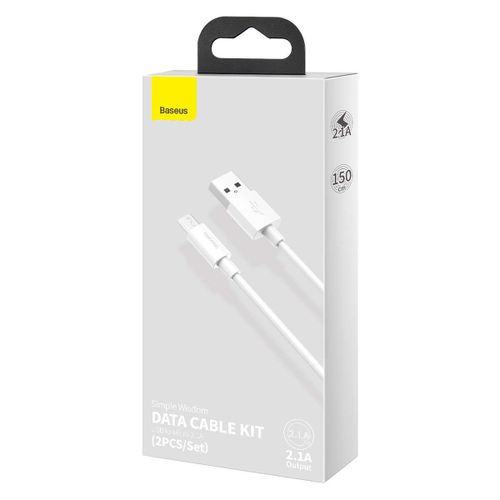Baseus Micro Usb Simple Wisdom Cable (2pcs/set) 2.1a 1.5m White (tzca