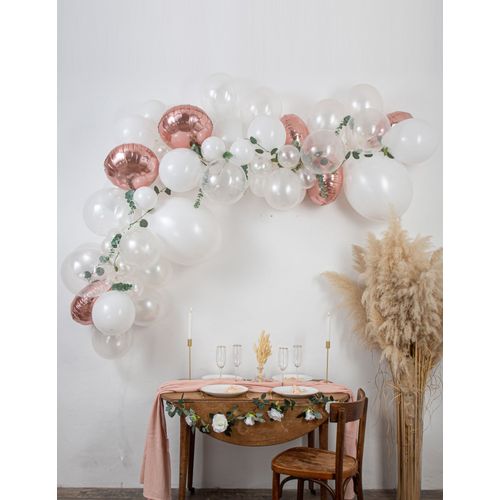 Kit Arche De 70 Ballons Rose Gold Avec Eucalyptus Et Roses