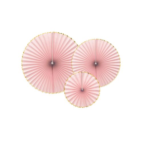 3 Rosaces En Papier Roses Poudrées Et Dorées 23, 32 Et 40 Cm