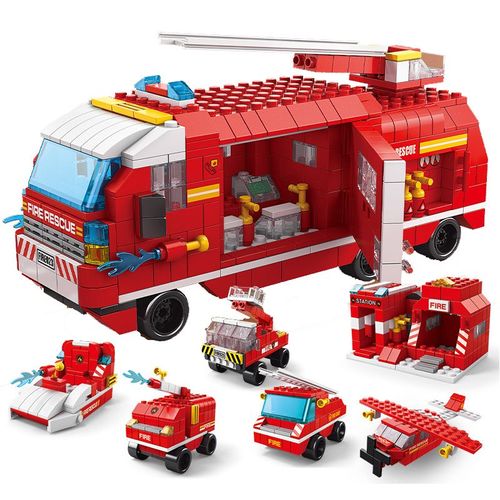 Kit De Blocs De Construction De Modèles De Camions De Pompier Pour Enfants Jouets De Briques Ville Équipe De Pompiers Avion Hélicoptère Voiture Bateau Gastronomie Cadeaux