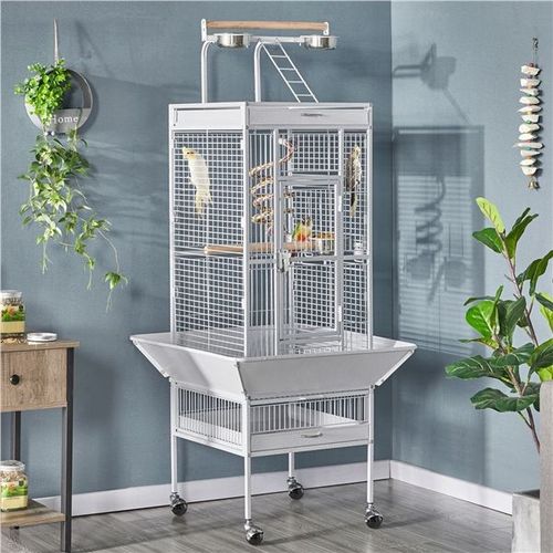 Yaheetech Grande Cage Perroquet Volière Oiseaux Métal Roulettes Mobile Zone Jeu Cacatoès Grosse Perruche Canaris Perroquet Blanc