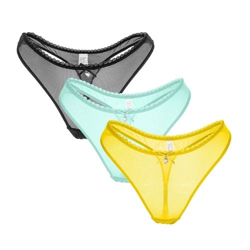 Culotte Transparente Taille Basse Pour Femme,String En Maille,Culotte Sexy,Sous-Vêtement Noir,3 Pièces Par Paquet,Cyhwr - Type Black-Yellow-Green-3pcs-Xl