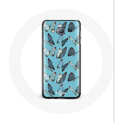 Coque Pour Samsung Galaxy Grand Prime Papillons Fond Bleu