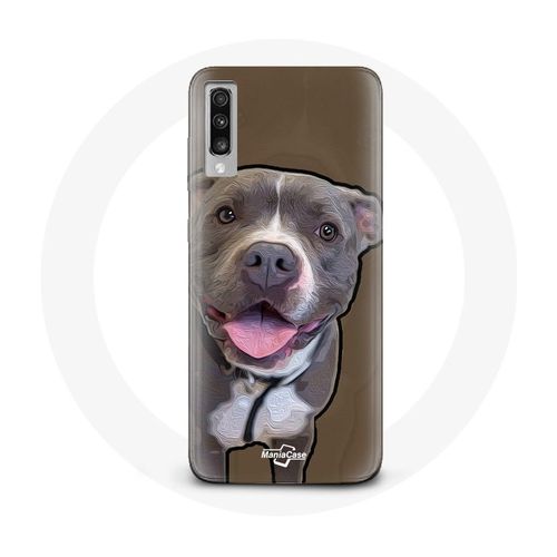Coque Pour Samsung Galaxy A50 Chien Pitbull Blanc Gris