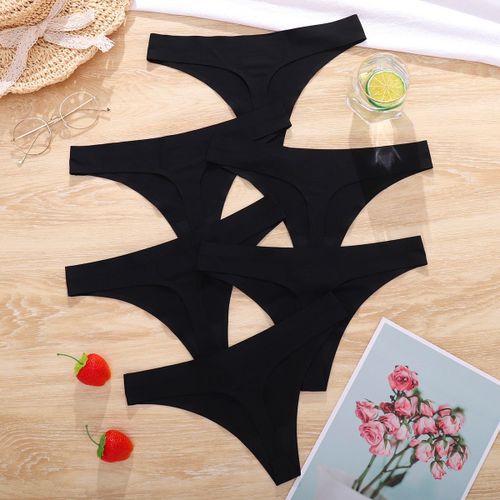 Lot De Culottes String Sexy Pour Femmes,Ensemble De 6 Pièces Xs-L,Lingerie 6 Couleurs Unies,String,Sous-Vêtements Féminins - Type Black Color-6pcs-M