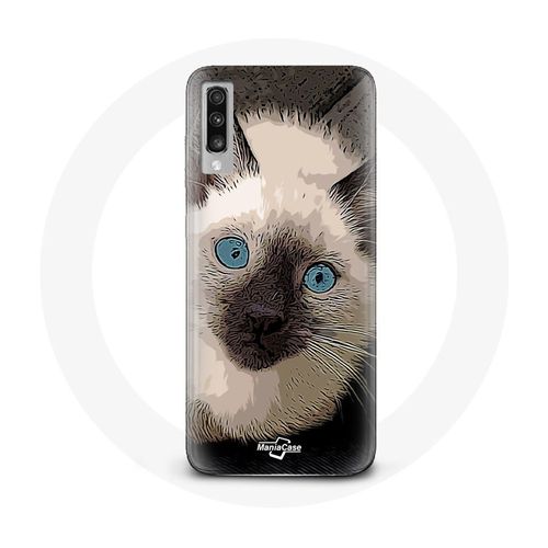 Coque Pour Samsung Galaxy A50 Chat Siamois Noir Et Blanc Aux Yeux Bleus