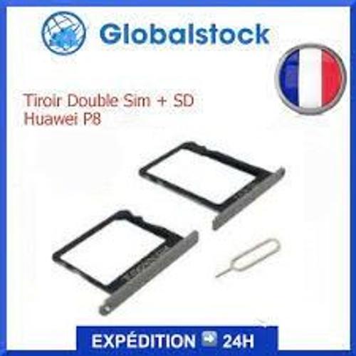 Tiroir Double Sim + Sd Carte Mémoire Card Tray Slot Pour Huawei P8 Gris