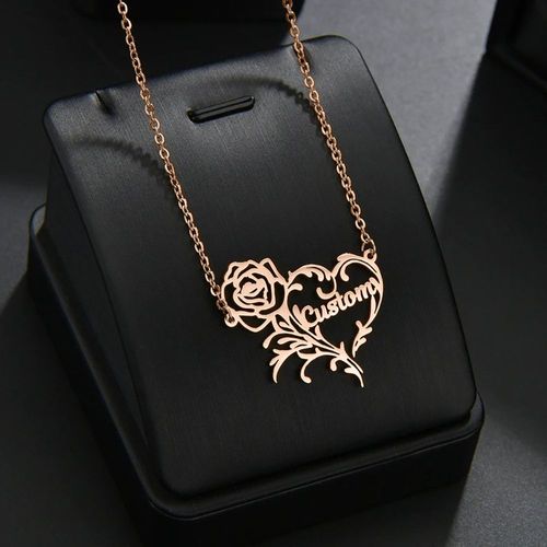Collier Personnalisé Avec Nom De Coeur Rose, Bijoux En Acier Inoxydable Pour Femmes, Cadeau De Saint Valentin Pour Petite Amie