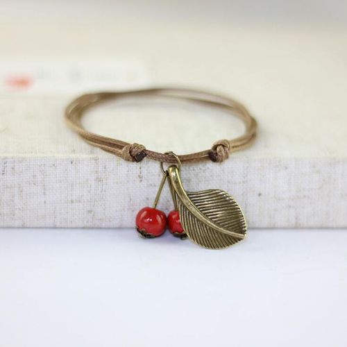 Bracelets En Céramique Faits À La Main Pour Femmes, Perles De Cerise, Corde En Fil Tressé, Bijoux Bohème, Chaîne Réglable