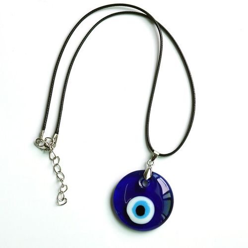 Collier Pendentif Mauvais Yeux Bleu Turquie, Chaîne En Alliage, Amulette De Roche, Bijoux En Cuir, Émail Fait À La Main