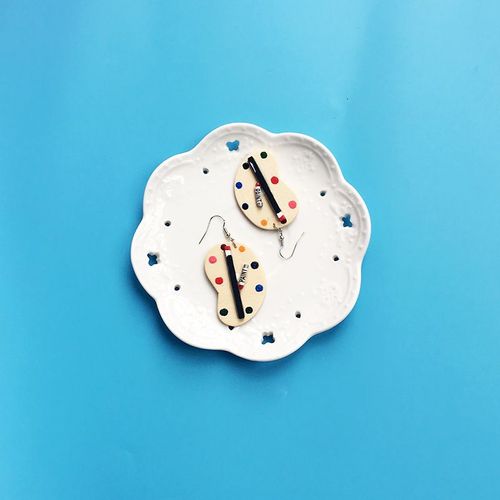 Boucles D'oreilles Pendantes Pour Femmes, Palette En Bois Fait À La Main, Pour Filles, Bijoux Colorés, Outils De Peinture Personnalisée