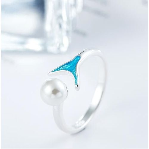 Bague Queue De Baleine Bleue Océan, Imitation Perle, Ouvert, Cuivre, Jolis Bijoux D'animaux Pour Femmes Et Filles