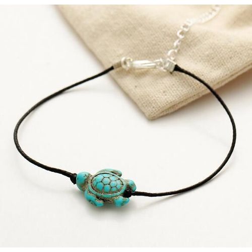 Chaîne En Corde Noire Et Pierre Verte Pour Femmes, Bracelet De Cheville À Breloques, Style Bohème, Plage, Été, Sandales, Pieds Nus