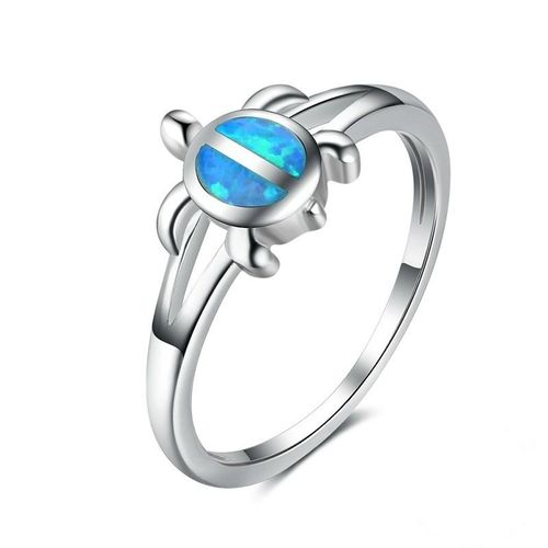 Bague Tortue Opale Bleue Pour Femmes, Anneau De Fiançailles Élégant, Joli Cadeau