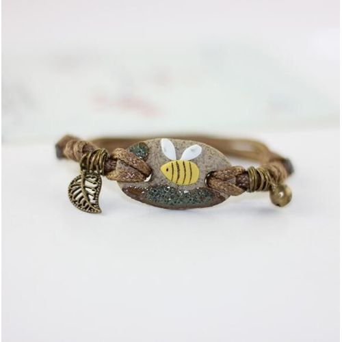 Bracelets En Céramique Fait À La Main, Pierre D'abeille, Chaîne De Corde, Style Bohémien, Animal, Vintage, Breloques Feuille, Mode Femmes, 2018