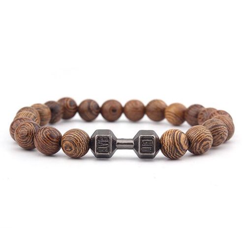 Bracelets Antiques À Breloques En Forme D'haltère Pour Hommes, Bijoux Wengé Naturels, Perles En Bois, À La Mode, Bb05