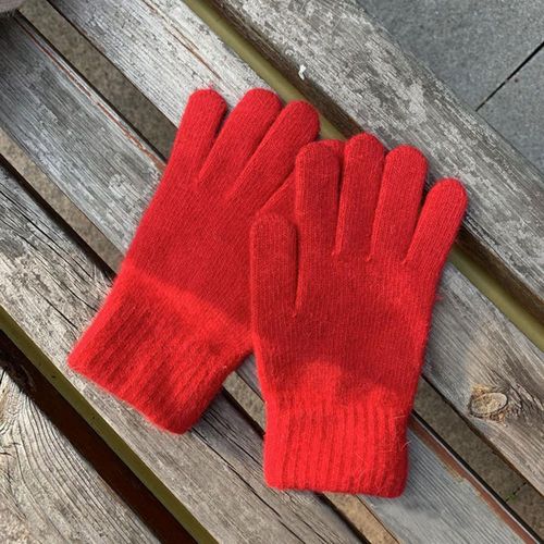 Gants D'équitation Chauds Pour Femmes, 1 Paire, En Peluche, De Couleur Unie, Tricotés, Épais Et Colorés