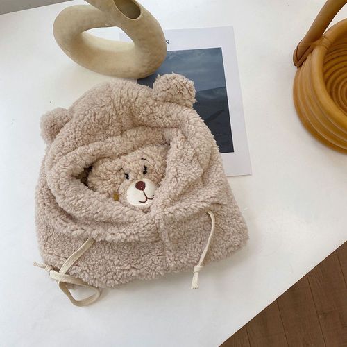 Casquette En Peluche D'agneau Pour Femmes, Masque Chaud, Protection Des Oreilles, Chapeau Épaissi, Ours Mignon