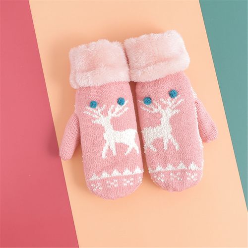Mitaines De Cerf De Dessin Animé Pour Filles, Gants Chauds D'hiver Tricotés Pour Enfants En Bas Âge, Peluche De Dentition Épaisse, Gants Complets Pour Les Doigts De Noël