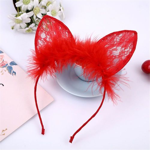 Bandeau En Dentelle Oreilles De Chat Pour Filles, Accessoires De Coiffure, Couleur Unie, Tendance Halloween