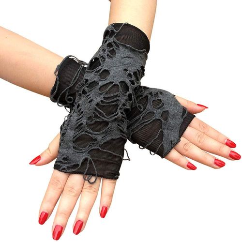 1 Paire De Gants Gothiques Gris Longs Sans Doigts, Lolita Punk Rock Drôle, Mitaines D'hiver, Clubwear, Costume De Danse Cosplay