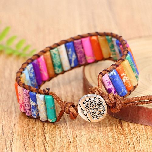 Bracelets Boho En Cuir Pour Femmes, 7 Chakras, Fait À La Main, Pierre De Jaspe Naturelle, Perle D'énergie De Guérison, Bijoux De Couple