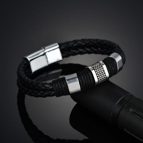 Bracelet Classique En Cuir Tressé Pour Homme Et Femme, Fermoir En Acier Titane, Bijou Rétro