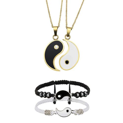 Bracelets De Couple Chinois Tai Chi Fengshui, Cordon En Cuir Hématite Tressé, Chaîne En Alliage, Pendentif, Cadeau