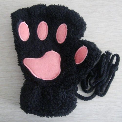 Mitaines En Peluche Pour Femmes, Mignon, Patte De Chat, Chaud, Doux, Court, Sans Doigts, Ours Pelucheux, Gants De Chat, Costume, Demi-Doigt, Cadeau De Fête