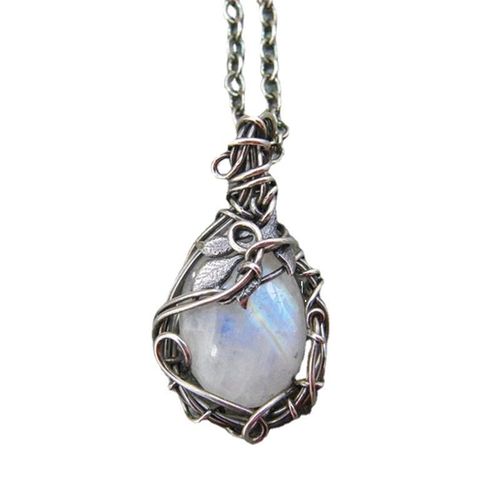 Collier Avec Pendentif En Pierre De Lune, Style Vintage, Couleur Argent, Goutte D'eau, Pour Femmes Et Filles, Bijoux De Fête, De Cocktail