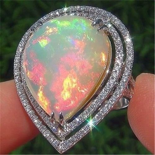 Bague De Mariage En Opale En Forme De Goutte D'eau Pour Femme, Couleur Argent, Nouvelle Marque, 2021