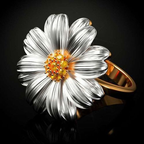 Bague En Argent En Forme De Tournesol Pour Femmes, Couleur Orange Incrustée, Cz, Romantique, Fête De Danse, Bijoux En Fleurs