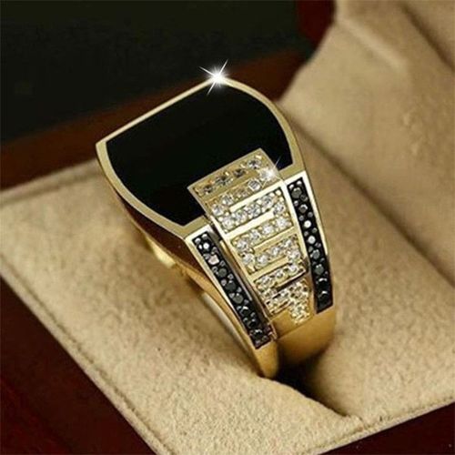 Bague De Mariage En Cristal Pour Hommes Et Femmes, Grand, Carré, Noir, Couleur Argent, Punk, Vintage, Aaa, Zircone Cubique