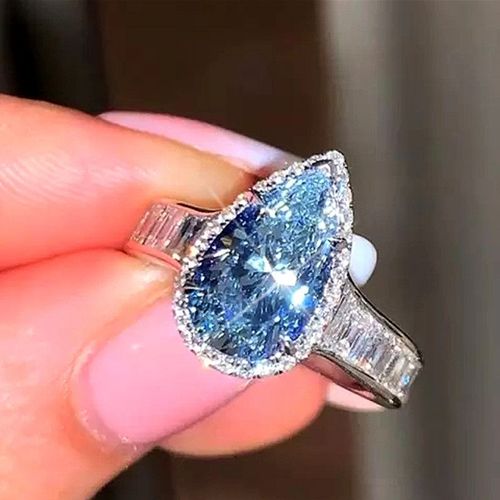 Magnifique Bague De Fiançailles En Forme De Poire Pour Femme, Bijoux Brillants, Accessoires De Fête, D'anniversaire, Tendance, Bleu Ciel