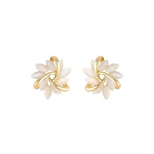 Boucles D'oreilles En Métal Incrustées De Cristal Transparent, Pétales D'opale, Style Minimaliste, Cadeaux Commémoratifs Pour Filles