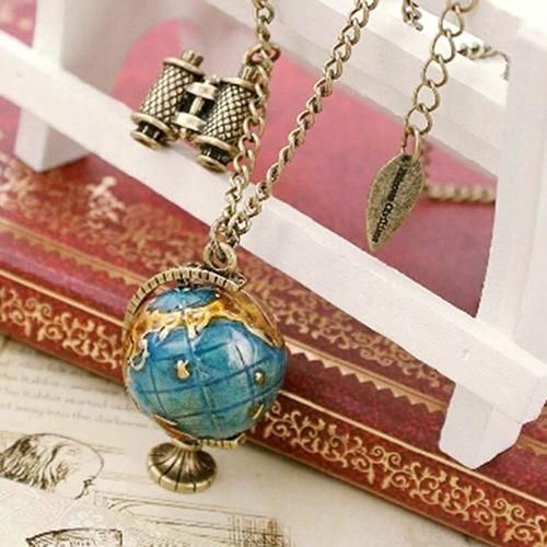 Collier Vintage Globe Planète Terre Carte Du Monde Pour Femmes, Pendentif Binoculaire Boule De La Terre, Long Collier Pendentif Artistique En Verre, Artisanat À La Main, Accessoire De Bijoux