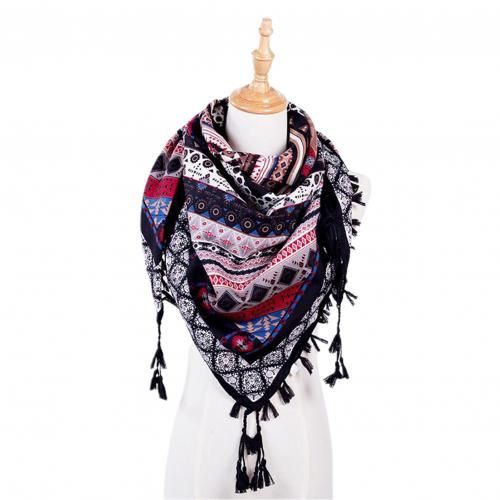Foulard Boho En Coton Mélangé Pour Femme, Écharpe Longue Et Chaude, Imprimé Ethnique, Triangle, Châle Polyvalent, Hiver